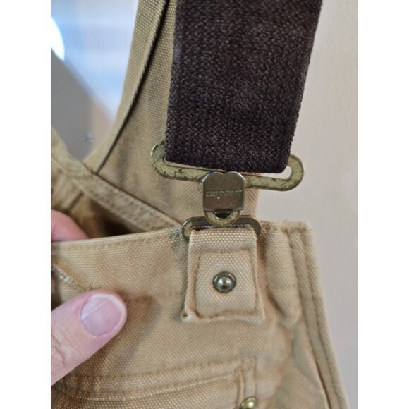 Carhartt Overalls Mens 34x34 Brown Duck Canvas Bib Double Knee Hammer Loop - Picture 9 of 9